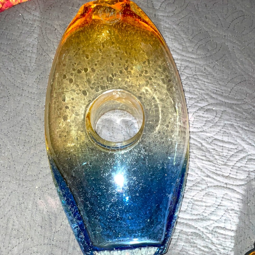 Blue Hand Blown Glass Vase
